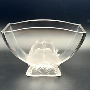 Vintage Verlys Glass Vase Birds Fan Art Deco French Design